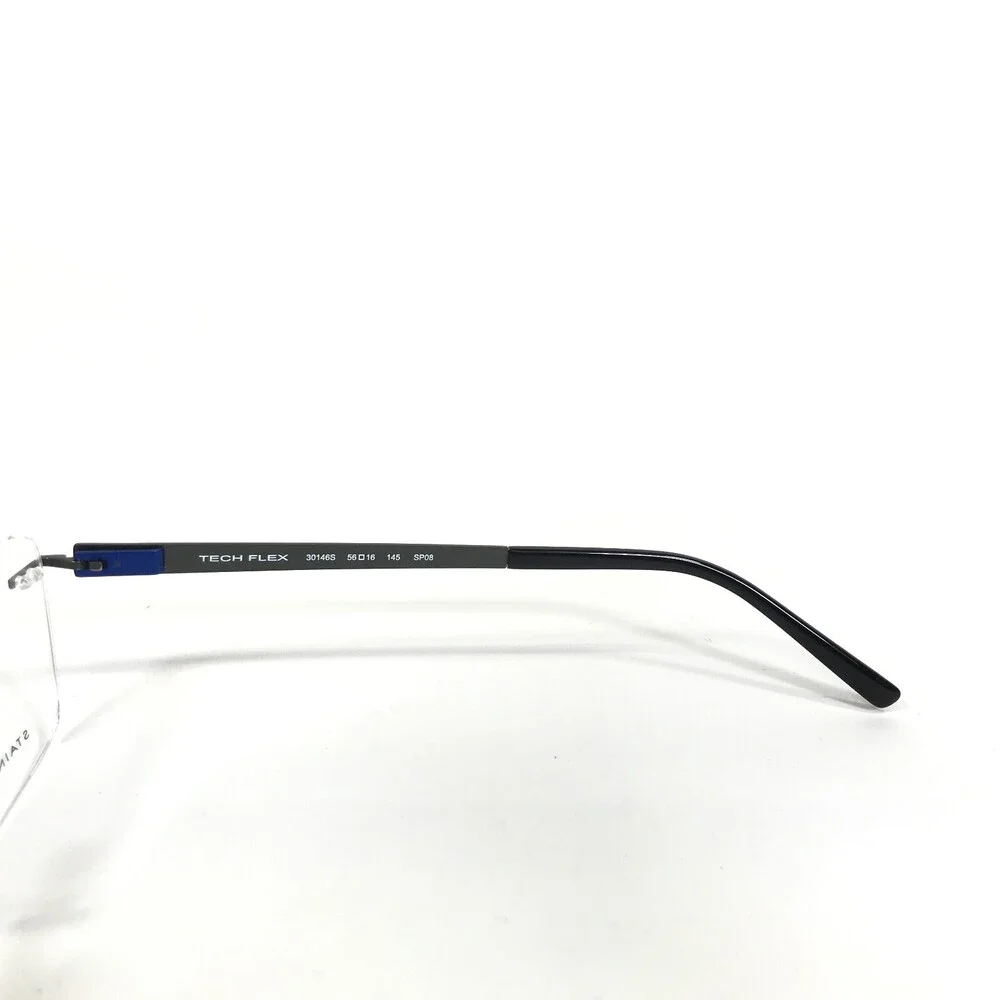 Tech Flex Eyeglasses Frames 30146S SP08 Gunmetal Gray Blue Rimless 56-16-145